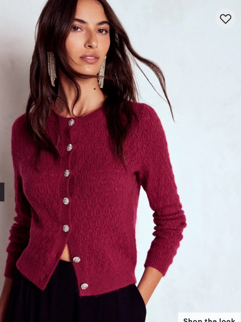 Boden Pontinelle Jewelled Button Wool Blend Cardigan Burgundy LARGE